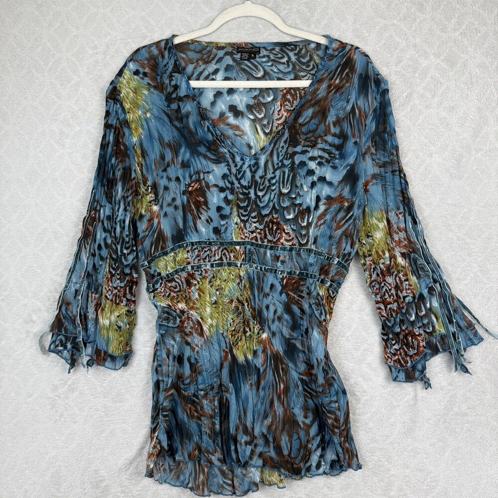 Vtg Piano Y2K Babydoll Top XL Bell Sleeve Beaded Fairy Whimsigoth Phoebe Buffay